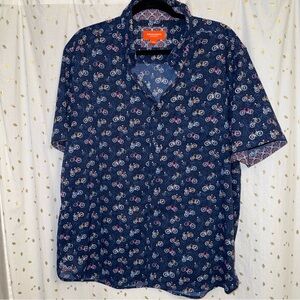 Johnston & Murphy Men's Short Sleeve Button-up Bicycles Print Size Large